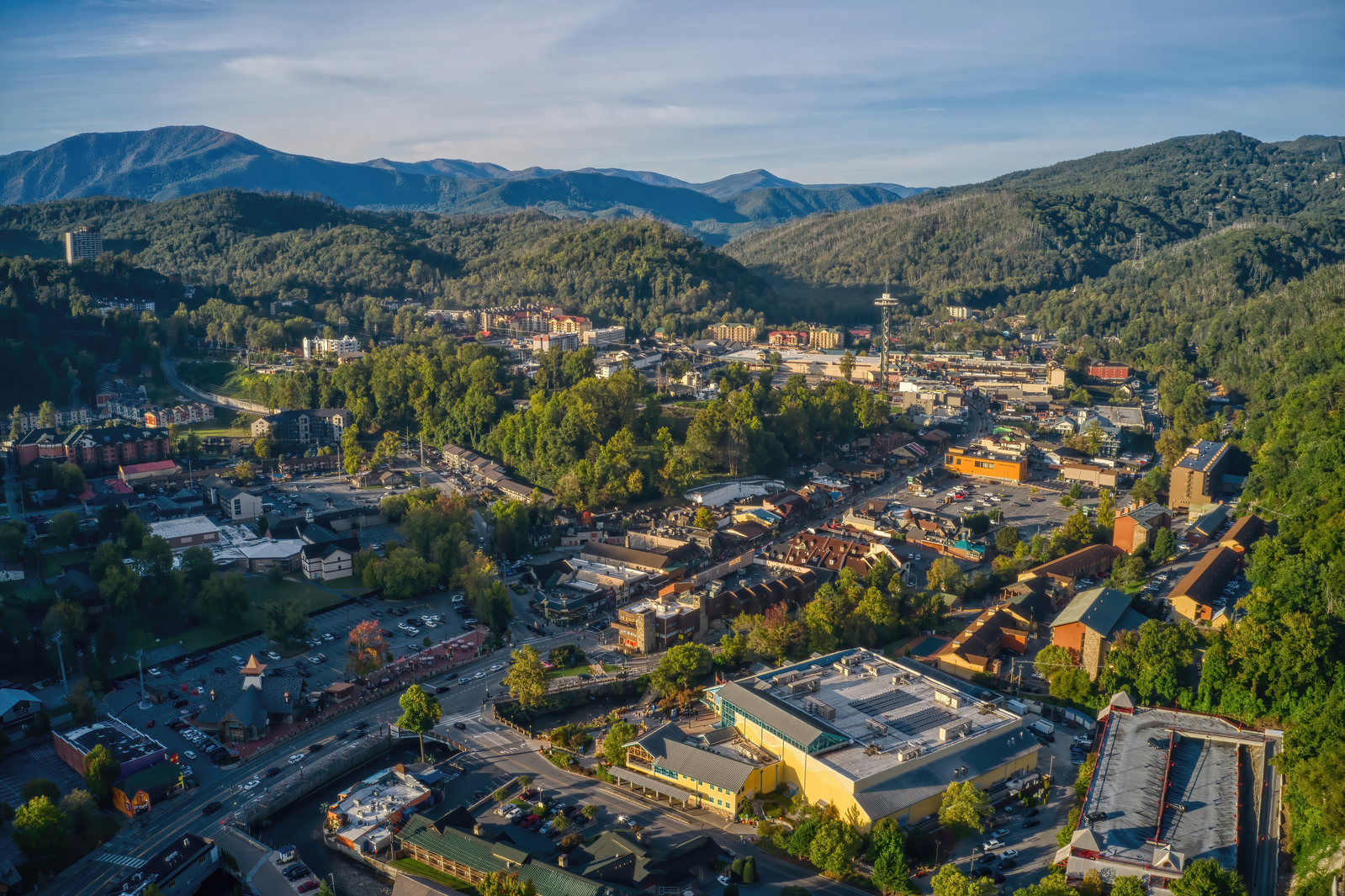 aerial view of downtown Gatlinburg